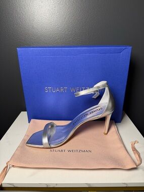 Stuart Weitzman Silver Metallic Ankle-Strap Stiletto